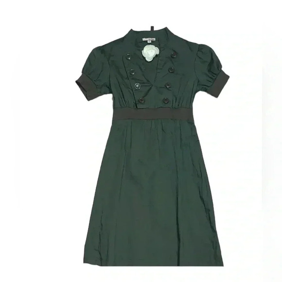 Green mini dress “Annie” style, capped sleeves , v neck sz small, - Picture 8 of 8